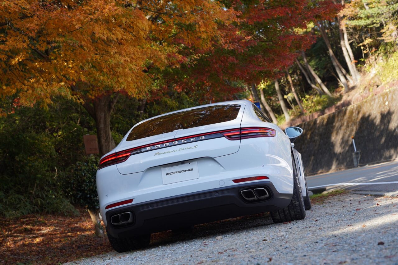 車, 木, 道路, 紅葉の時期の屋外, 路肩, PORSCHE, Panamera, G2
