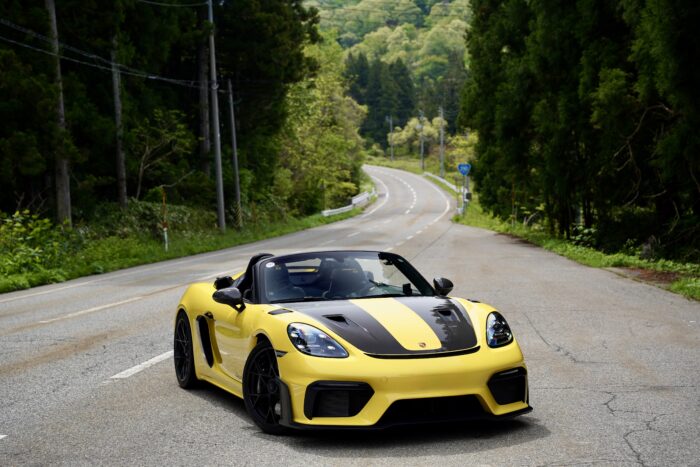 車, 道路, 木, 森, 山道, 屋外, 走行中, PORSCHE, 718, Spyder, RS, 982