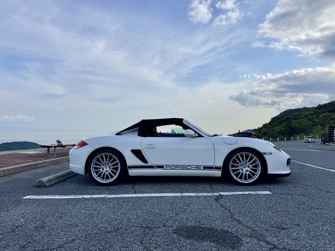 車, 駐車場, 空, 雲, 山, 駐車場, PORSCHE, Boxster, 987