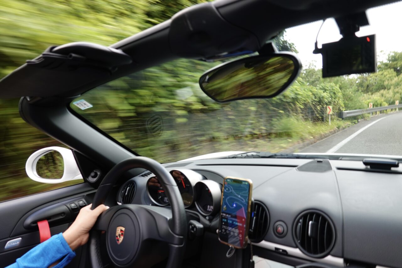 Car, Driver, Road, Trees, Smartphone, Rearview Mirror, Dashcam, Driving, PORSCHE, Boxster, 987