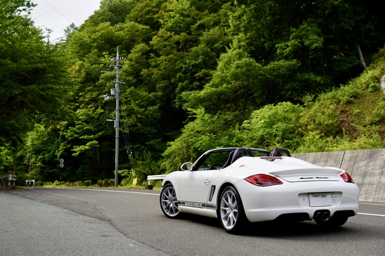 Car, Road, Mountains, Trees, Utility Poles, Mountain Roads, Driving, PORSCHE, Boxster Spyder, 987